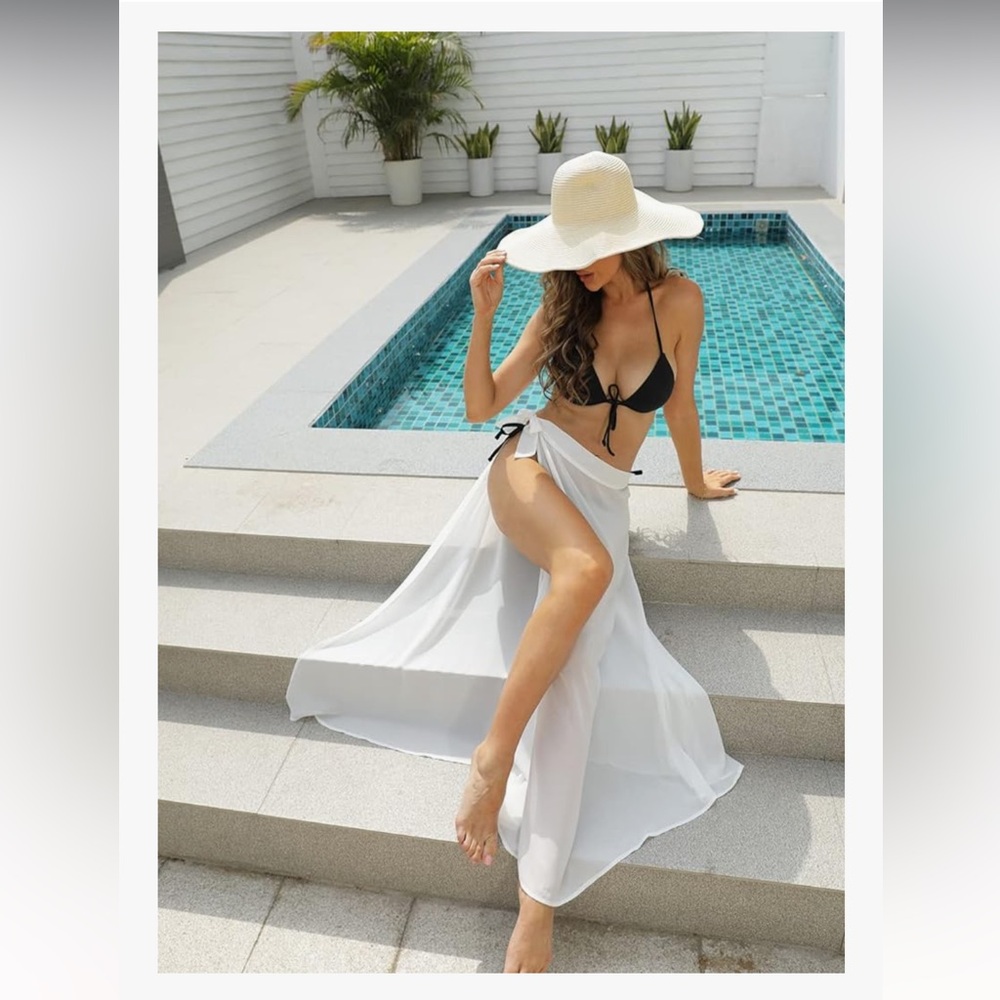 NWT White‎ Sheer Side Tie Cover Up Swim Sarong